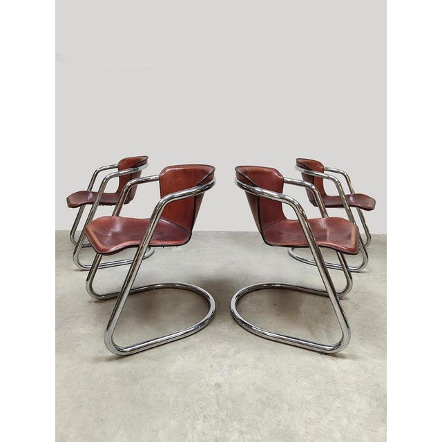 Vintage Dutch Tubular Chrome Leather Dining Chairs from Metaform, 1970s, Set of 4 For Sale - Image 4 of 6