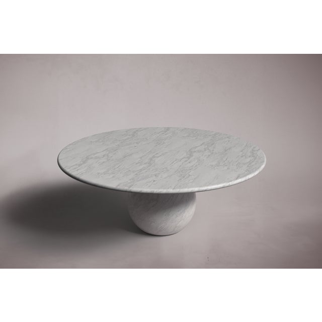 Postmodern Pearl Italian Carrara Marble Round Coffee Table 40" For Sale - Image 3 of 5