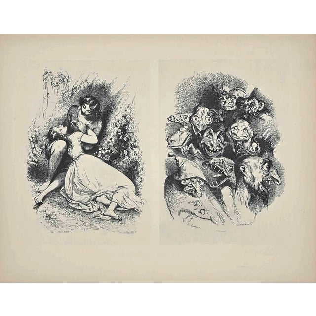 Tony Johannot, Brugnot Et Tamisier, Original Woodcut, 19th-Century For Sale