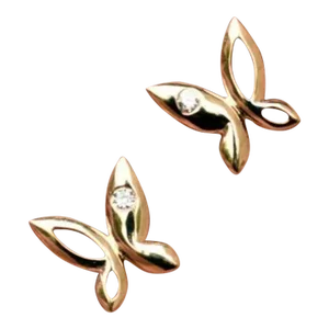Butterfly 14k Gold Natural Diamond Butterfly Ear Stud Dainty Earrings - 2 Pieces