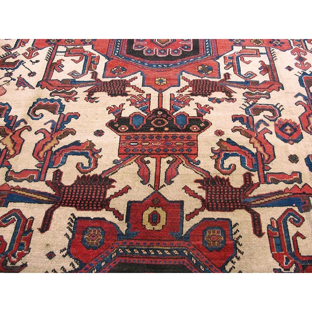 Early 20th Century 1900s Ivory Medallion Tribal Antique Persian Bakhtiari Rug 12' 6" X 17' 4" Handknotted Wool Carpet For Sale - Image 5 of 7