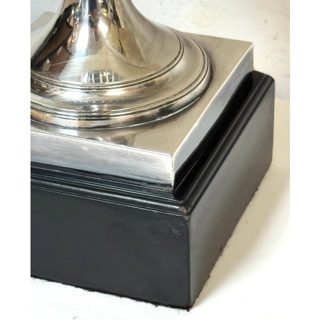 Pair of Antique Sheffield Plate & Cobalt Glass Urns as Lamps, in the Style of Matthew Boulton, with Anthemion...