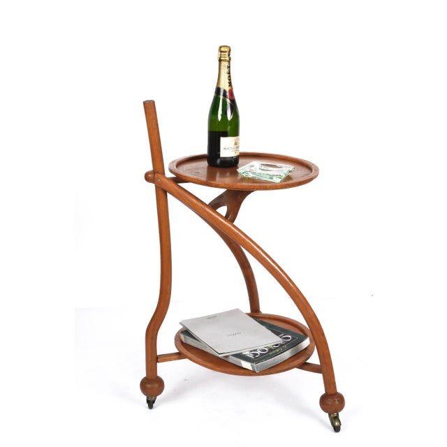 Italian Art Deco Solid Fruitwood Trolley Bar Cart, 1940s For Sale - Image 13 of 15