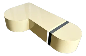 Postmodern Cream Laminate Love Stick Coffee Table With Navy Blue and Gold Crown Accent on Casters