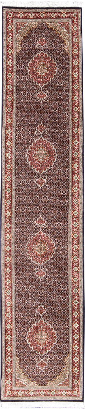 Vintage Persian Tabriz Runner Featuring Central Medallion Motifs on Navy Field 2'7 X 12'