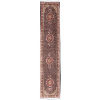 Vintage Persian Tabriz Runner Featuring Central Medallion Motifs on Navy Field 2'7 X 12'7 For Sale