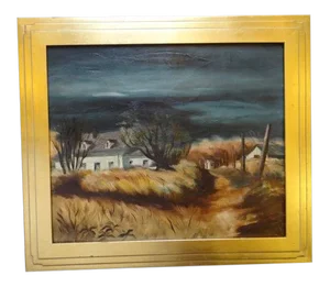 "California Farm House in Winter" Oil Painting on Canvas by Alfred C. Ybarra