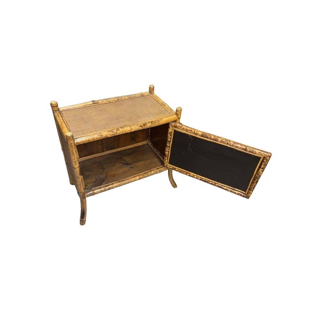 Late 19th Century Victorian Chinoiserie Tiger Bamboo Nightstand With Hand-Painted Lacquer Front For Sale - Image 4 of 12