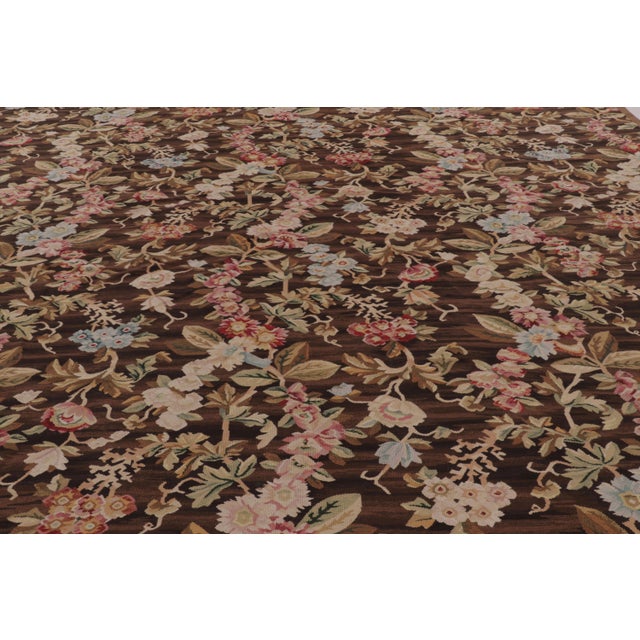 Rug & Kilim Oversized Antique French Aubusson Rug, Monumental Florals in Chocolate Brown For Sale - Image 4 of 9
