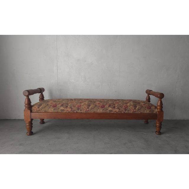 Early 20th Century Chhunky Antique French European Bench in Floral Tapestry For Sale - Image 5 of 10