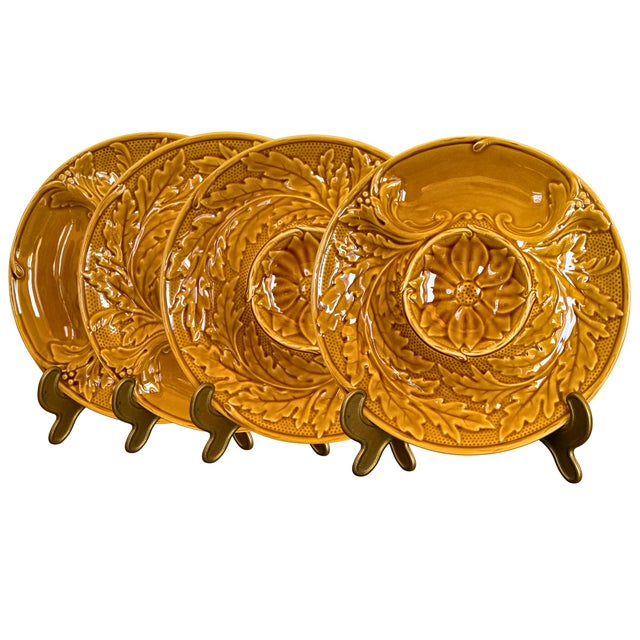 Brown Majolica Artichoke Plates from Gien, 1950, Set of 4 For Sale - Image 8 of 8