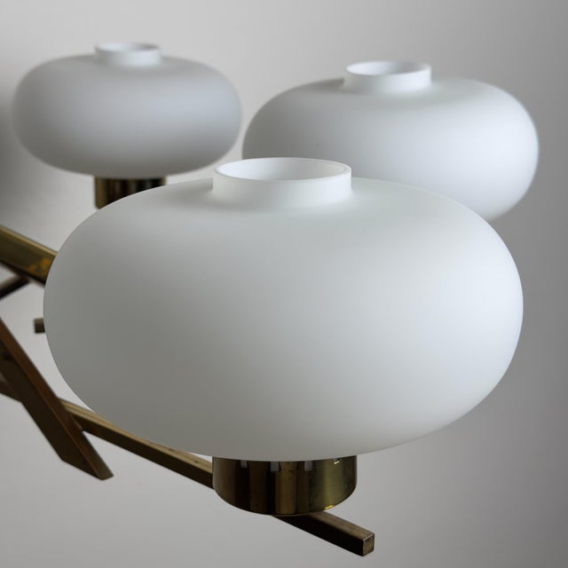 1970s Mid-Century Brass and Opaline Glass Chandelier from Stilnovo, Italy, 1970s For Sale - Image 5 of 18