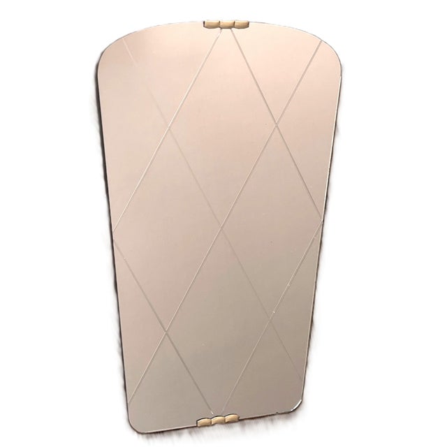 Wood Art Deco Engraved Brass Mirror, 1950s For Sale - Image 7 of 7