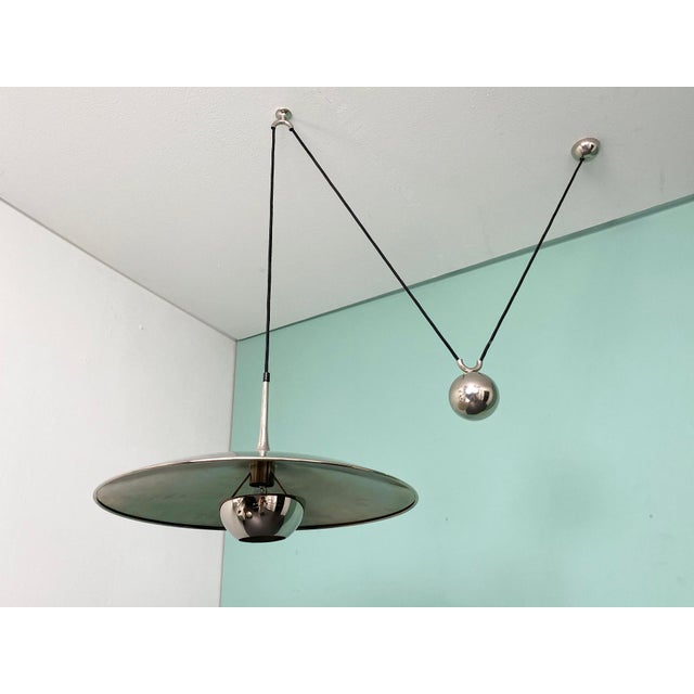 Onos 55 Pendulum Train Ceiling Lamp in Chrome-Plated Brass by Florian Schulz, Germany, 1970s For Sale - Image 6 of 6