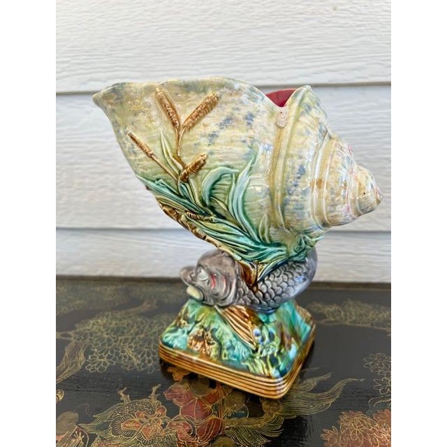 Antique Majolica Vase Bowl Dolphin Nautilus Shell English Royal Worcester C1870 For Sale - Image 13 of 18