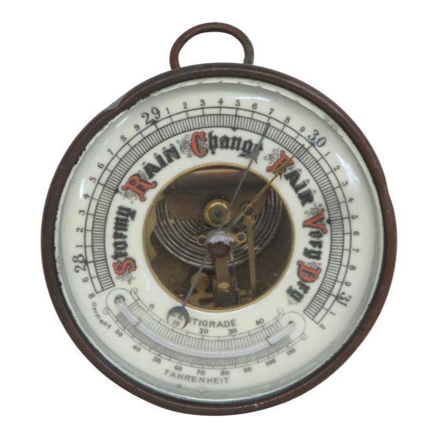 German Aneroid Barometer Centigrade Fahrenheit Metal Hanging Weather Dial 4489b For Sale