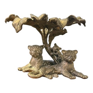 1998 Arthur Court Leopard and Cub Sculpture/Candleholder For Sale