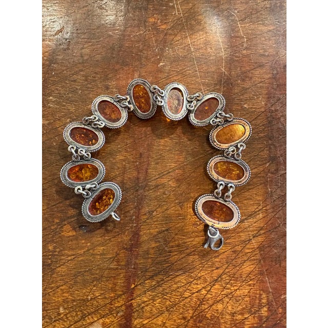 1980s Sterling Silver and Amber Link Bracelet For Sale - Image 4 of 4