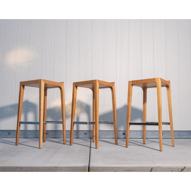 2000 - 2009 Attributed to Bernhardt Design "Vanish" Solid Maple Bar Stools, Set of 3 For Sale - Image 5 of 16
