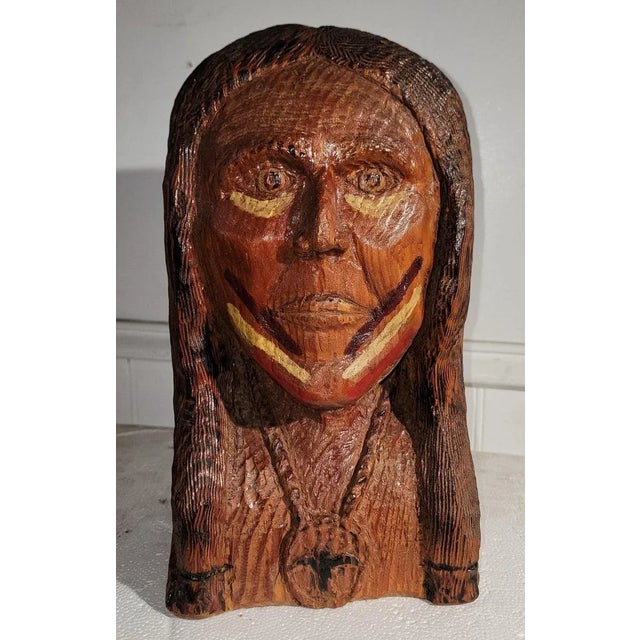 Hand carved Native American head with all original painted surface and in great condition.