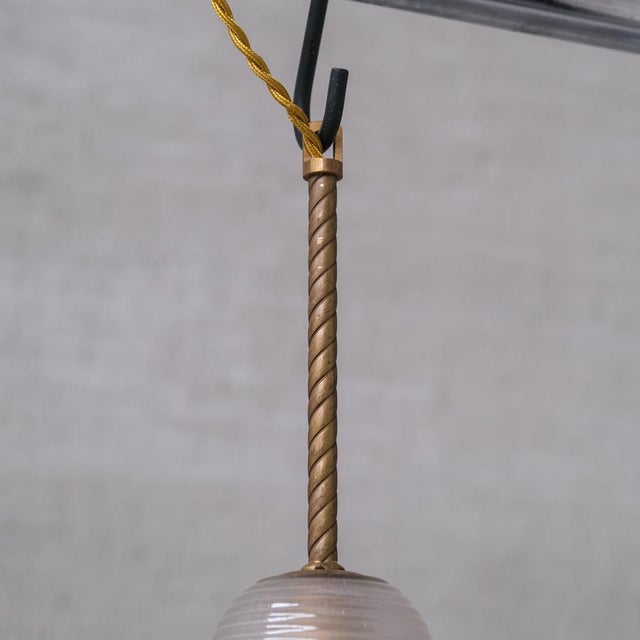 Mid-Century Brass and Glass Pendant Light For Sale - Image 4 of 8