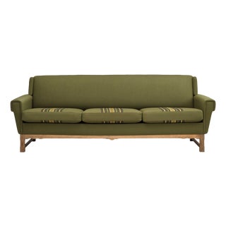 3-Seater Danish Sofa in Green Furniture Wool and Oak Wood, 1970s For Sale