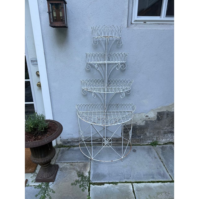Antique Victorian Four-Tier Painted Wirework Demilune Garden Plant Stand, C. 1900 For Sale - Image 16 of 16
