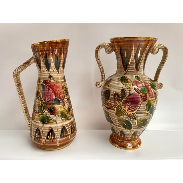 Vintage hand-painted vases with beautiful floral decor from the famous Belgian brand H. Bequet. Very nice example of...