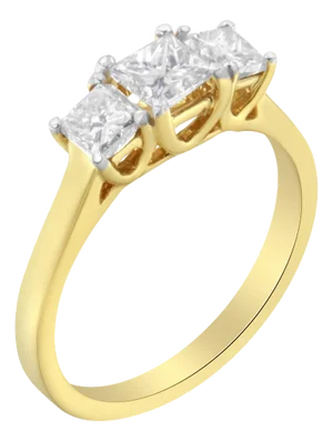 10K Yellow Gold Princess-Cut Diamond Three Stone Band Ring (1 Cttw, J-K Color, I1-I2 Clarity) - Size 8