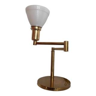 1950s Walter Von Nessen Brushed Brass Swing Arm Bedside/Table Lamp For Sale