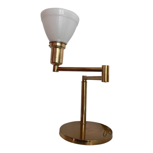 1950s Walter Von Nessen Brushed Brass Swing Arm Bedside/Table Lamp For Sale