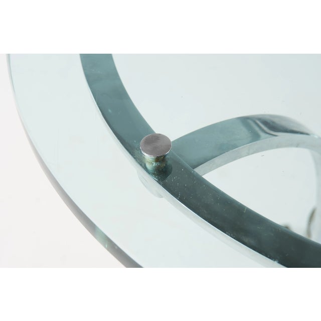 Metal 1970s French Hollywood Regency Polished Chrome Brass and Glass Round Side Table Attributed to Maison Janson For Sale - Image 7 of 11