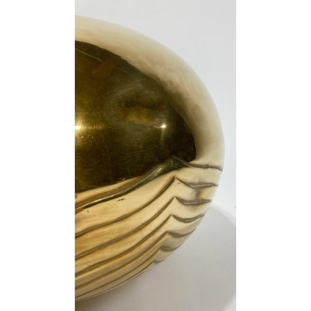 Metal Vintage Postmodern Style Round Etched Brass Planter or Vase For Sale - Image 7 of 7