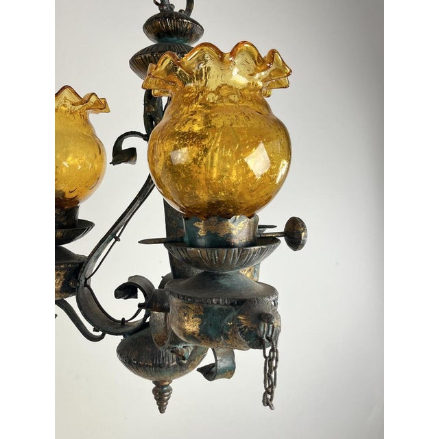 1960s Mid-Century Brutalist Iron and Glass Chandelier, 1960s For Sale - Image 5 of 15