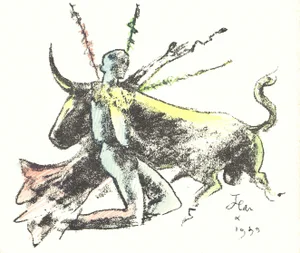 Original 1964 Lithograph "Torero" by Jean Cocteau