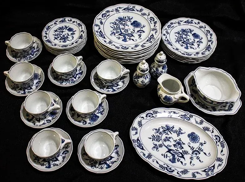 1970s Blue Danube Blue Onion China Service for 8 Plus Serving