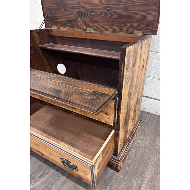 Wood Vintage Solid Pine Three Drawer Lift Top Blanket Chest For Sale - Image 7 of 11