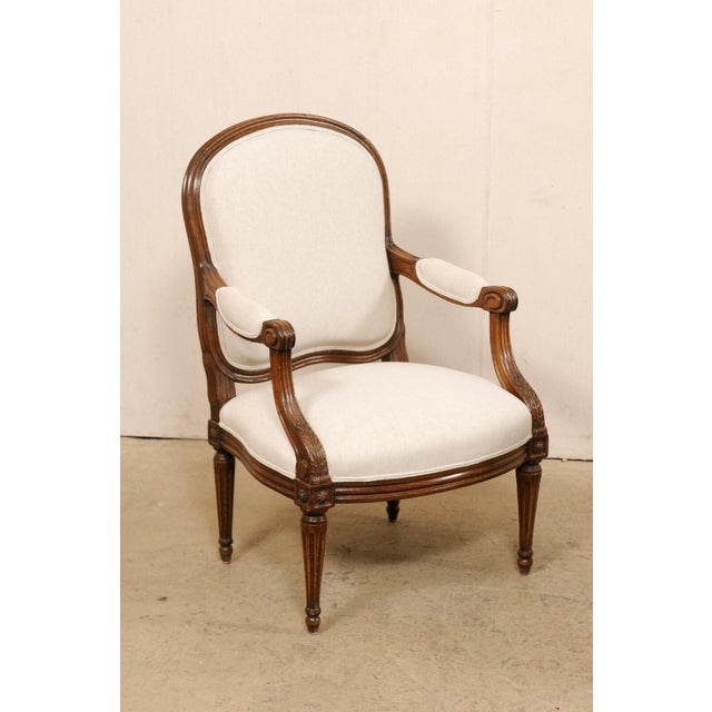 French 19th C. French Pair Upholstered Fauteuils For Sale - Image 3 of 12