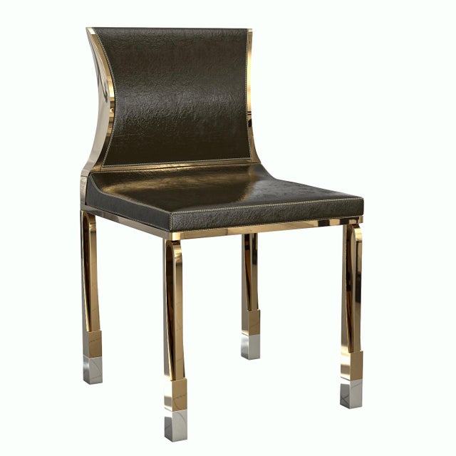 Art Deco "Pagina" Chair With Bronze and Tailor Made Leather For Sale - Image 3 of 9