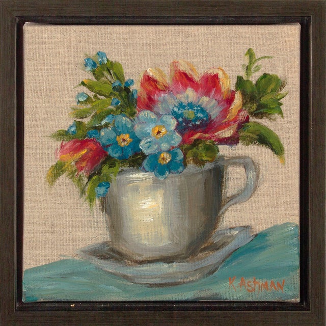 2020s Tasse De Joie "Cup of Joy" French Inspired Coffee and Flowers Acrylic Original Painting For Sale - Image 5 of 8