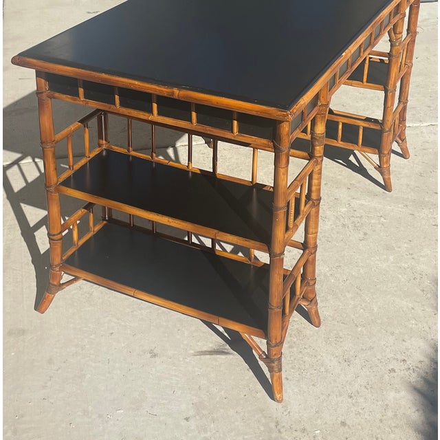 Black Baker Furniture Desk or Writing Table With Bamboo Chinoiserie Fretwork For Sale - Image 8 of 14