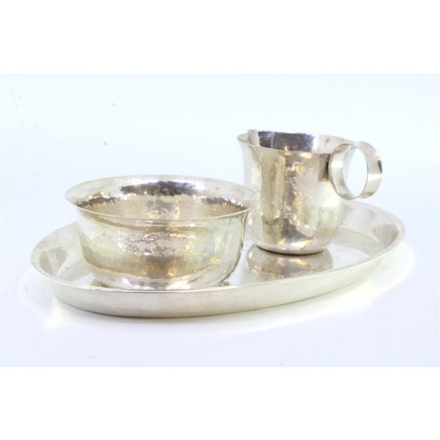 Platter with Cup and Bowl in Hammered Silver, Set of 3 For Sale - Image 5 of 7
