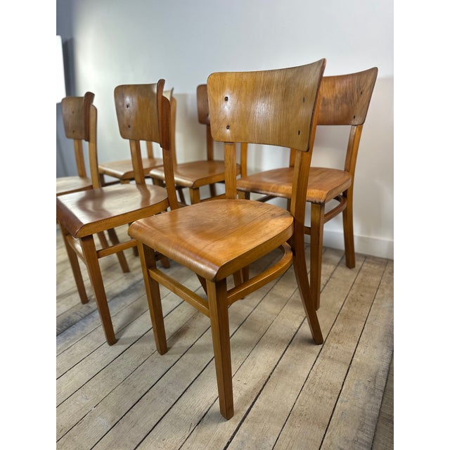 Mid-Century Modern Vintage Bistro Chairs in Wood from Thonet, 1960s, Set of 6 For Sale - Image 3 of 12