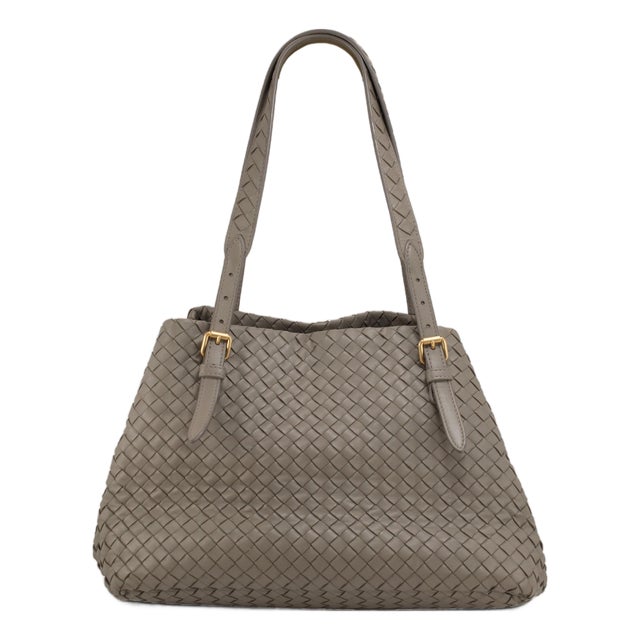 Bottega Veneta Intrecciato Nappa Leather Taupe Gold-Tone Shoulder Handbag For Sale