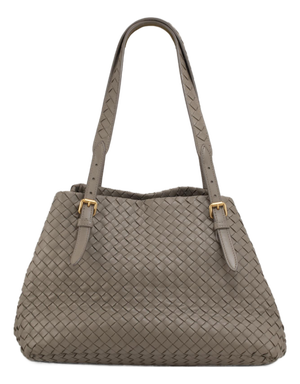 Bottega Veneta Intrecciato Nappa Leather Taupe Gold-Tone Shoulder Handbag