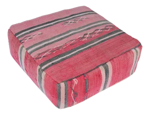 Vintage Moroccan Floor Pillow Seat Cushion Made From a Berber Old Rug