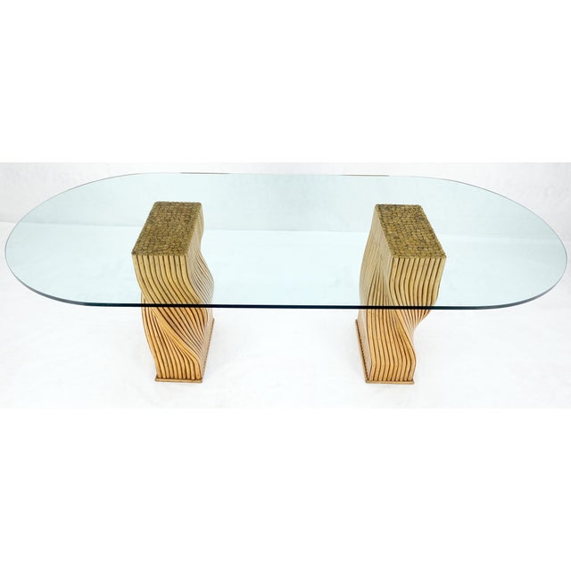 Racetrack Oval Shape 3/4" Glass Top Sheaf of Twisted Bamboo Bases Dining Table For Sale - Image 6 of 12