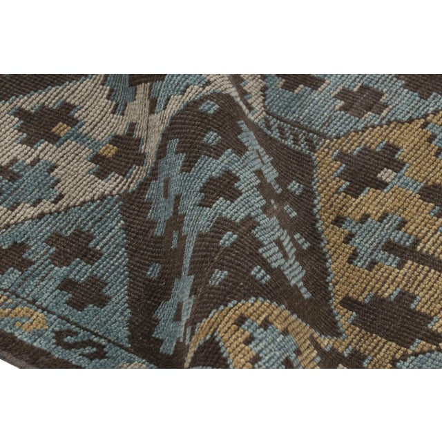 Metal Rug & Kilim’s Burano Runner Rug in Blue, Gold and Brown With Geometric Patterns For Sale - Image 7 of 8