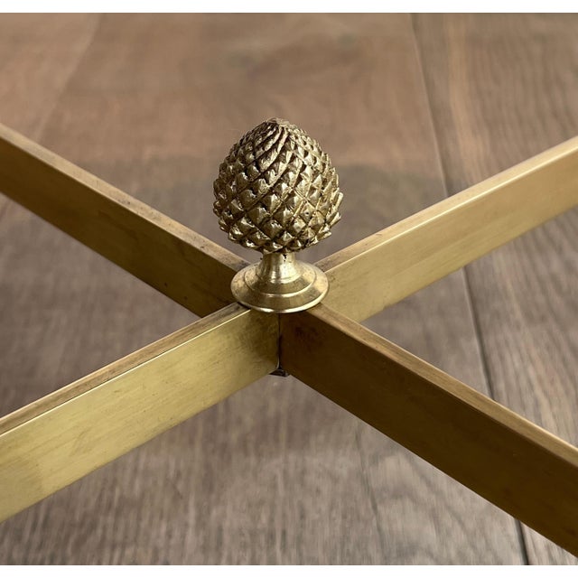 1940s Neoclassical style round brass coffee table with marble top Attributed to Maison Jansen For Sale - Image 10 of 12