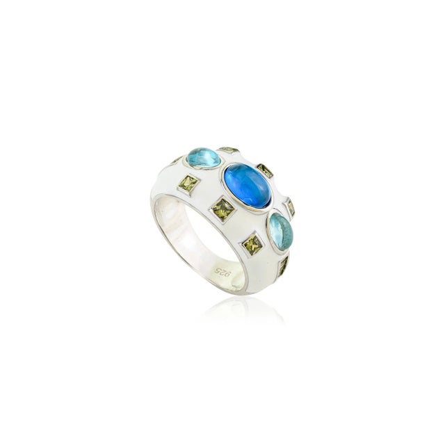Modernist Colorful Gemstone Chunky Dome Ring in 925 Sterling Silver Size 8 For Sale - Image 4 of 12